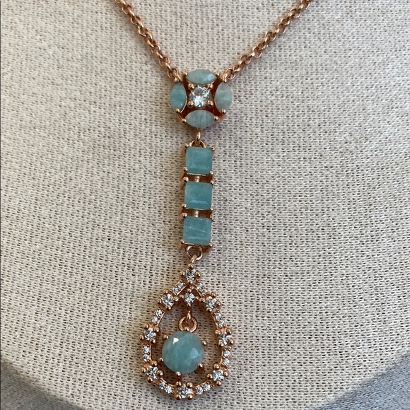 Hespera Rose Gold Aquamarine and White Topaz Necklace - Picture 2 of 2
